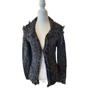 One Girl Who Women's XS Black & White Fringe Detail Open Front Cardigan
